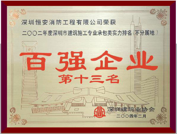 2002年深圳建筑施工专业承包百强企业